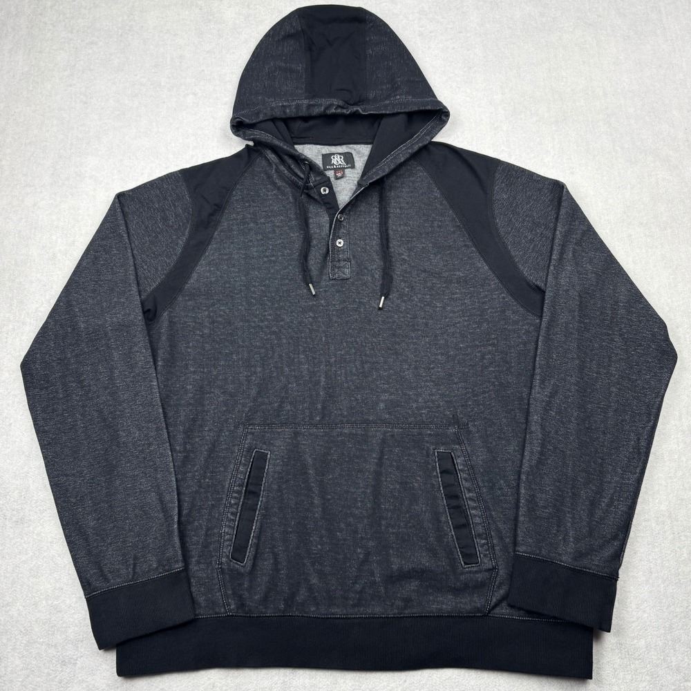 Rock Republic Henley Hoodie Sweatshirt Charcoal Black Raglan Mens Size XXL